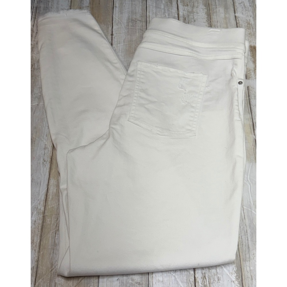 Spanx White Distressed Skinny Jeans Raw Hem Pull On Denim Leggings Large L